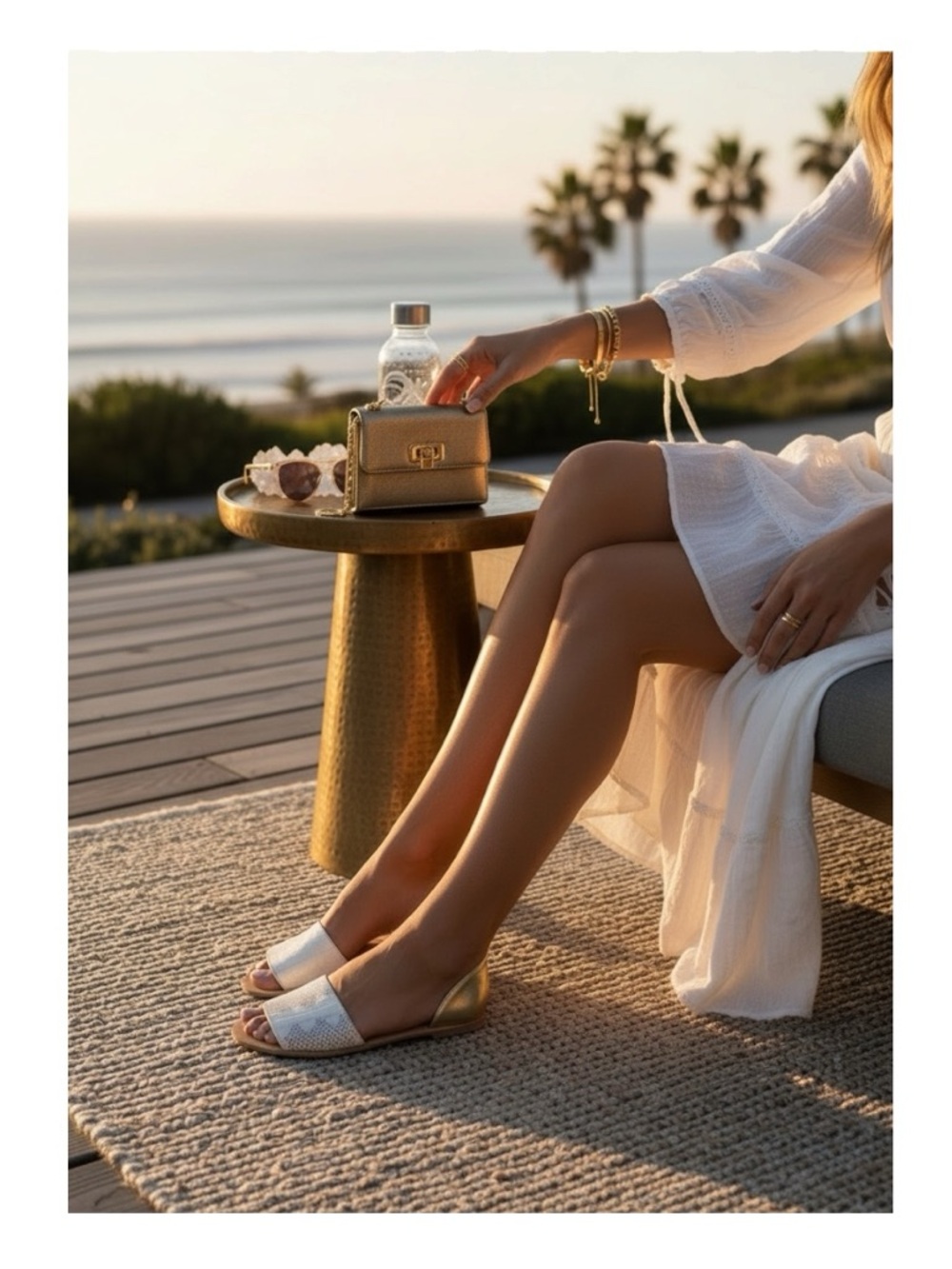 new Loeffler Randall ❁ Sawyer Snake Flat Sandals ❁ Ivory Metallic Gold Leather ❁